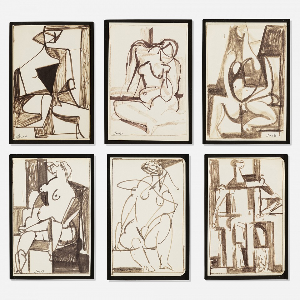 Michael Loew, Six Nudes, 1951
India Ink on Paper, 8 8/10 x 6 in.
Six works sold as a suite; each 8.8 x 6
LOE003