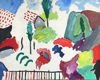 Aristodimos  Kaldis -&nbsp;Landscape with Cypress and Fence, 1970 &bull;