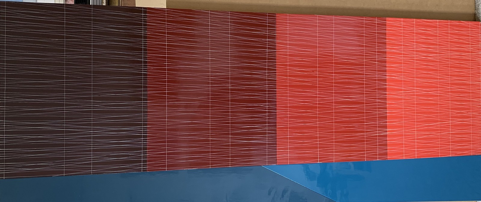 Kate Shepherd, Slanted Blue Ground, Four Red Walls (Marron to Poppy), 2004
Enamel on panel, 32 x 72 in.
trapezoidal
SHE001