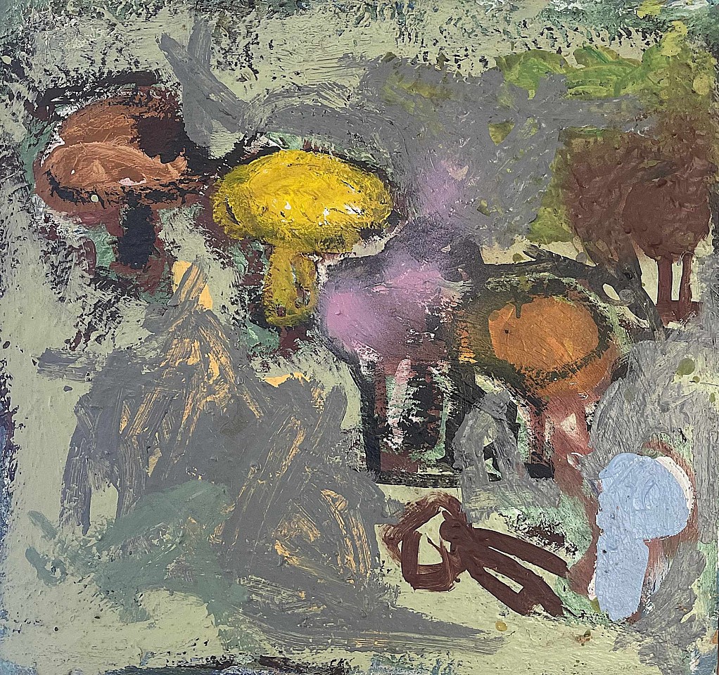 Gandy Brodie, Mushrooms, 1975
oil and spraypaint on masonite, 24 x 25 in.