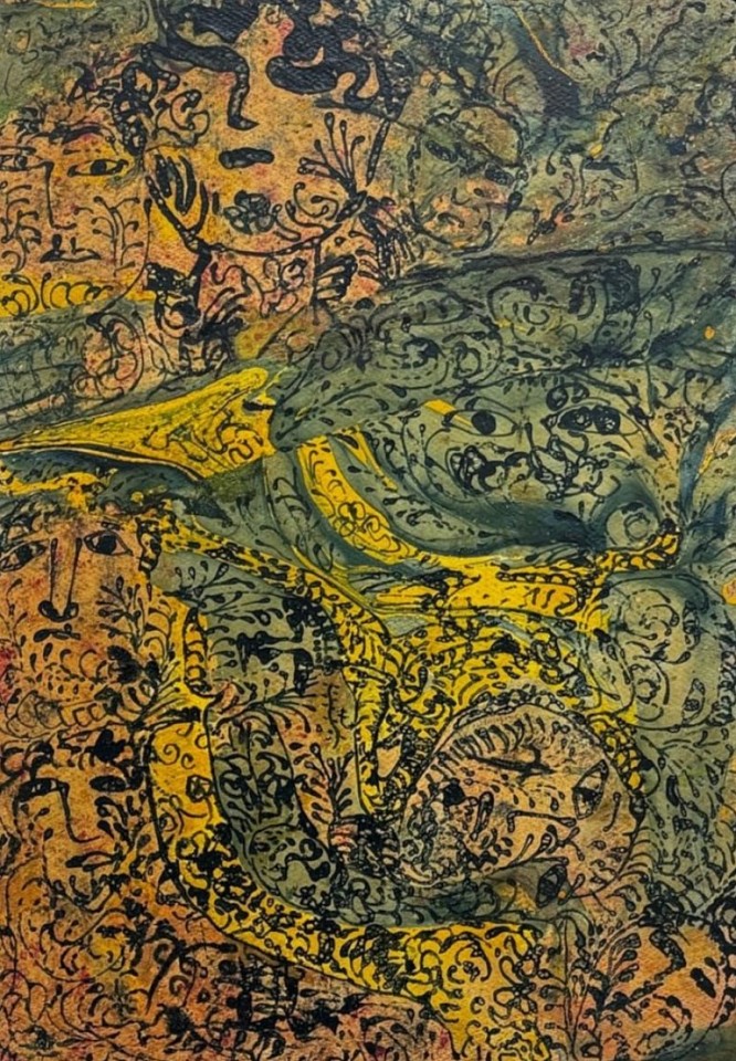 Janet Sobel, Untitled, c. 1941
Gouache and varnished paper mounted to board, 21 3/4 x 15 in.
SOBE001