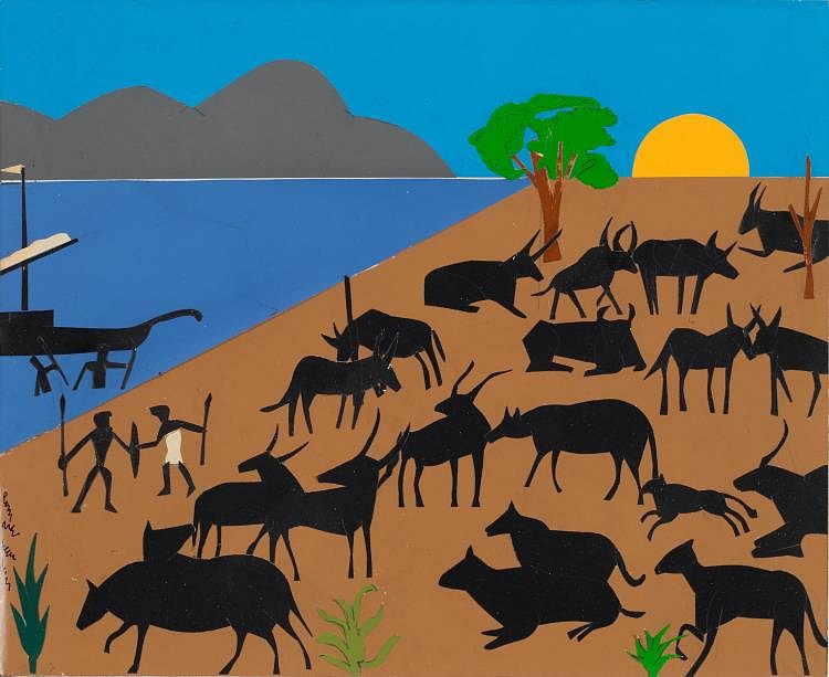 Romare Bearden, Cattle of the Sun God, 1977
Collage and pencil on paper laid to board, 12 3/4 x 15 4/10 in.
BEAR001
